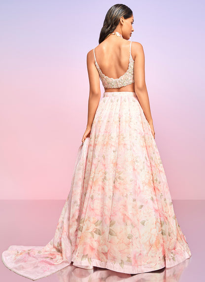 Light Pink Floral Embellished Lehenga