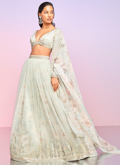 Dusty Grey Floral Embellished Lehenga Rich text editor