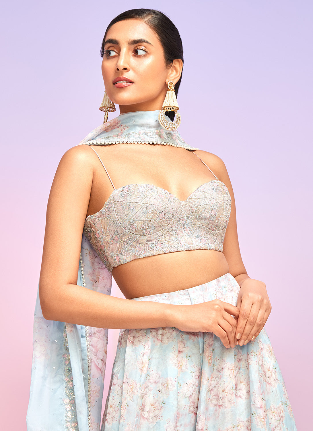 Pure Retro Silk 3D Designer Crop Top & Lehenga at best price in Surat | ID:  20184689155