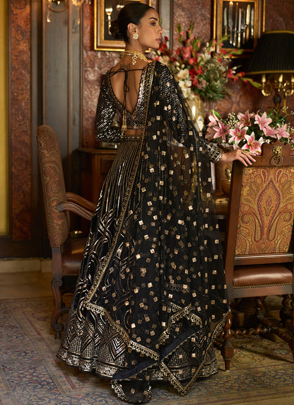 Black Embroidered Velvet Lehenga