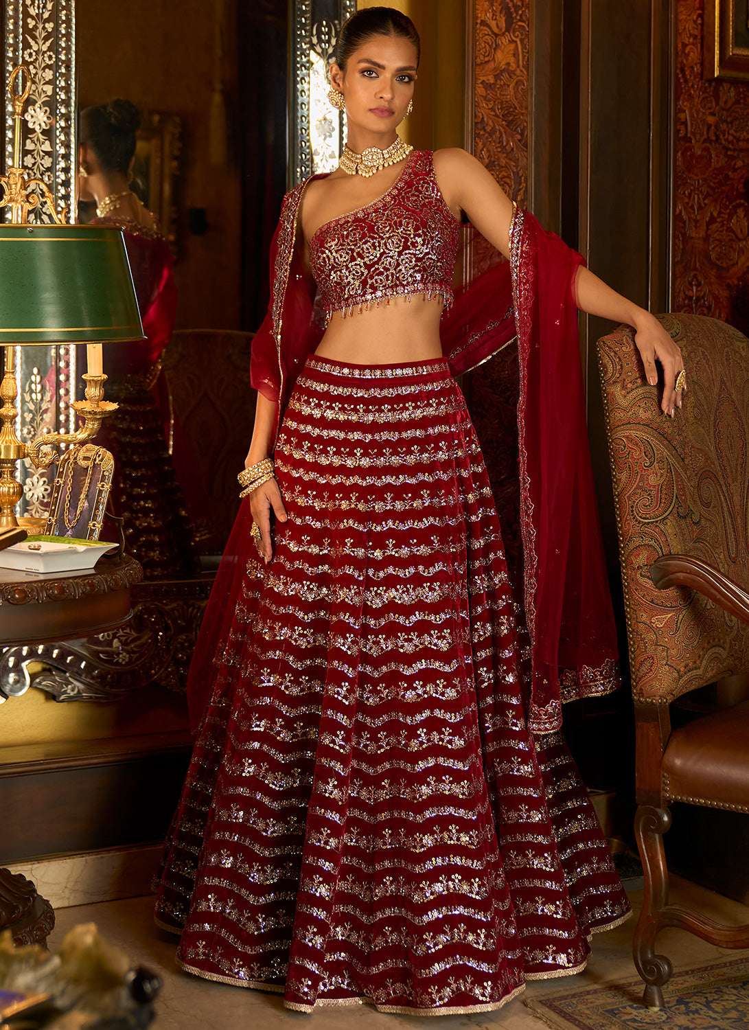 Ejaaz Couture on Instagram: “Wine red and gold embroidered lehenga //  Looking to Create or customize yo…