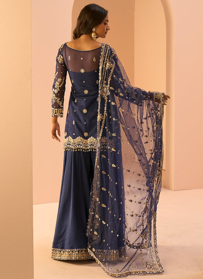 Blue Embroidered Sharara Suit