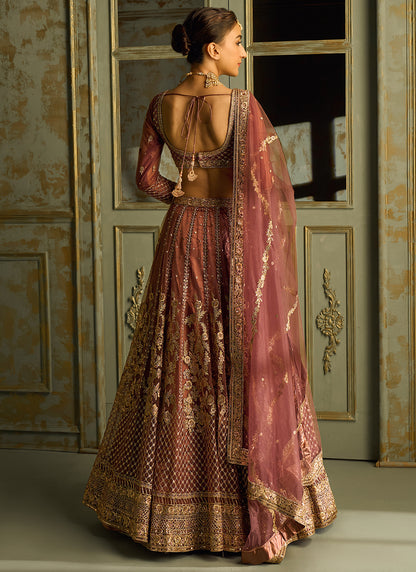 Dusty Pink and Gold Embroidered Lehenga