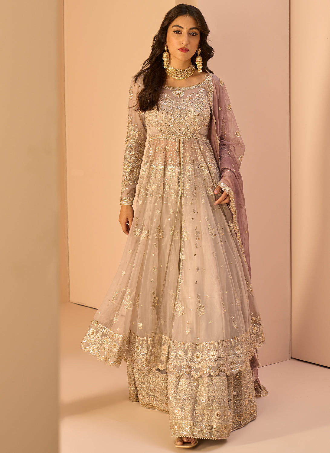 Pakistani Anarkali Dress with Embroidery Online 2021 – Nameera by Farooq