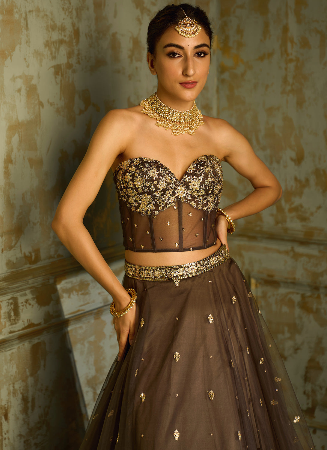 Buy Grey Tulle Embroidery Sweetheart Neck Ombre Lehenga Set For Women by  Nitika Gujral Online at Aza Fashions.