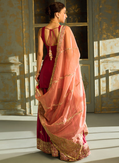 Pink Embroidered Sharara Suit