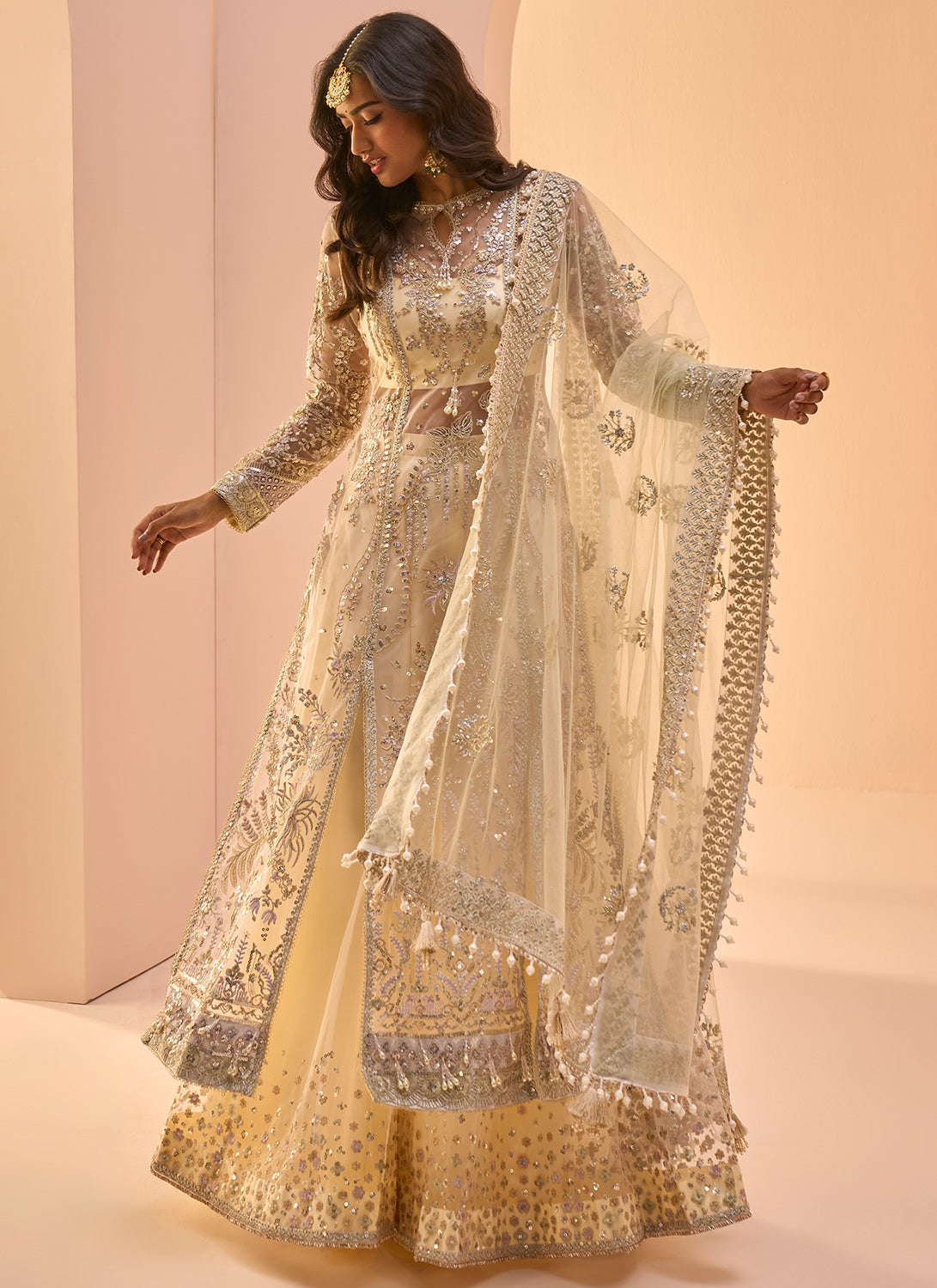 Lashkaraa Soft Yellow Embroidered Sharara Suit