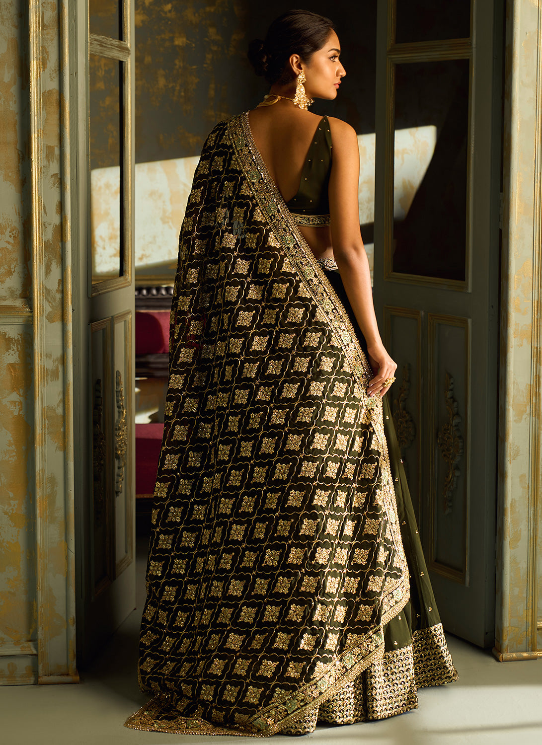 Solid Dark Green Cotton Silk Lehenga Set | Indian Ethnic wear online USA –  Ria Fashions