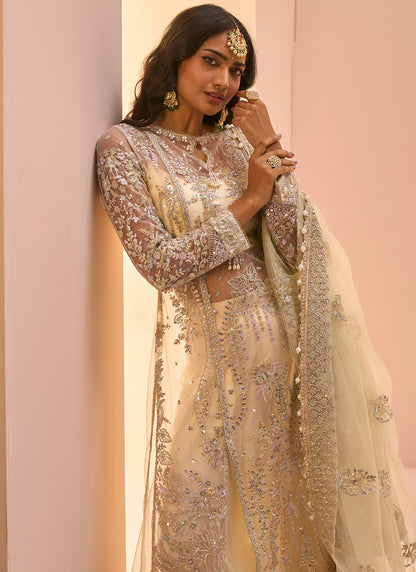 Soft Yellow Embroidered Sharara Suit