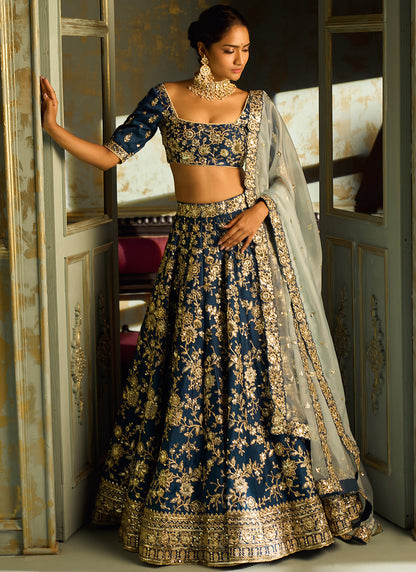 Dark Blue Embroidered Lehenga