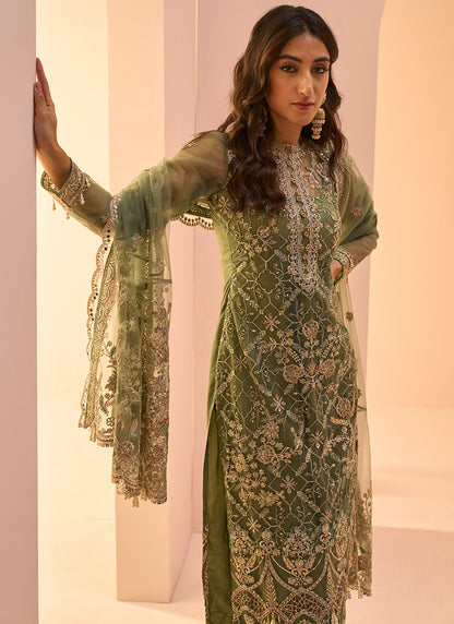 Dusty Green Embroidered Palazzo Suit