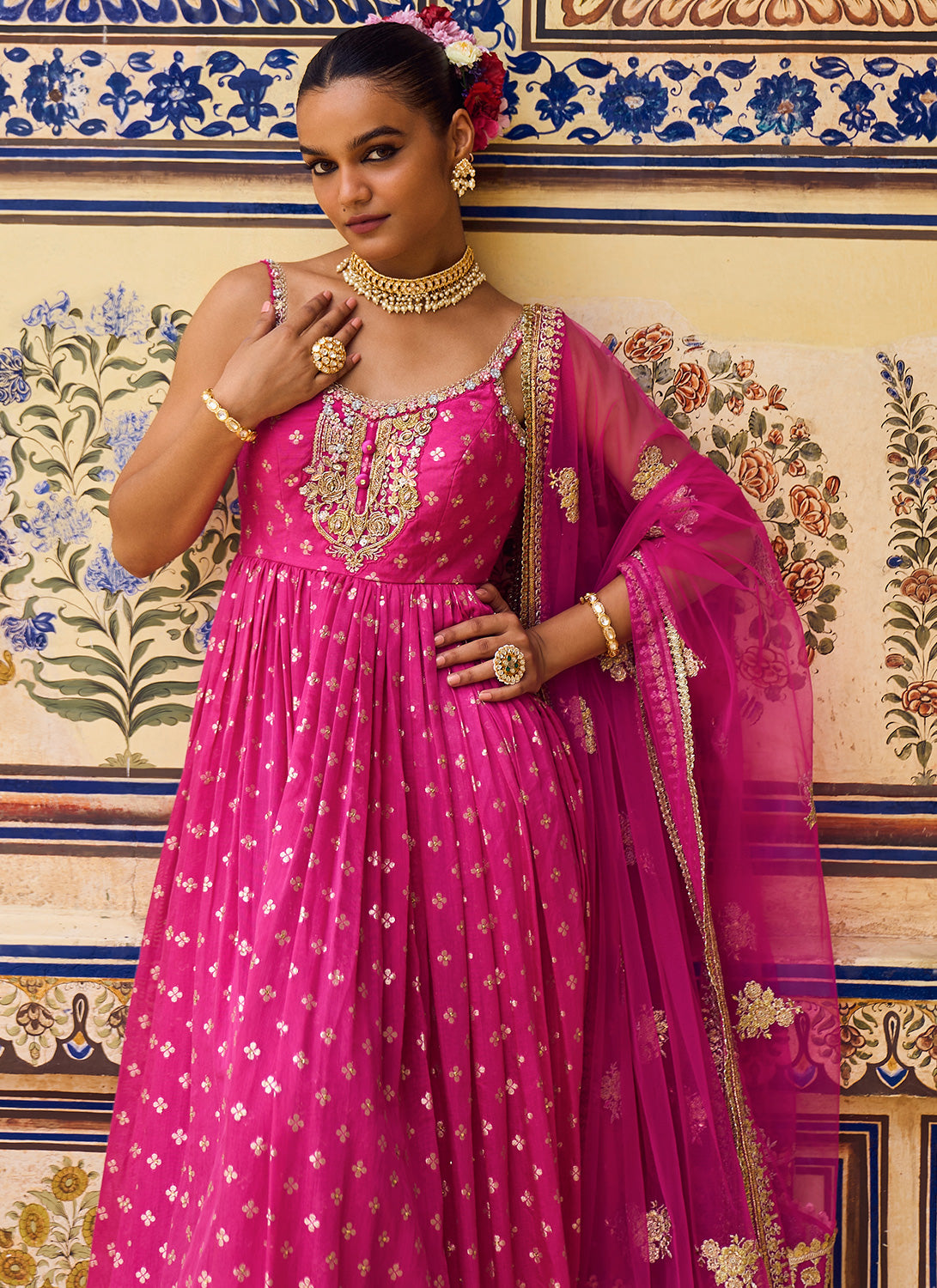 Dark pink anarkali on sale dress