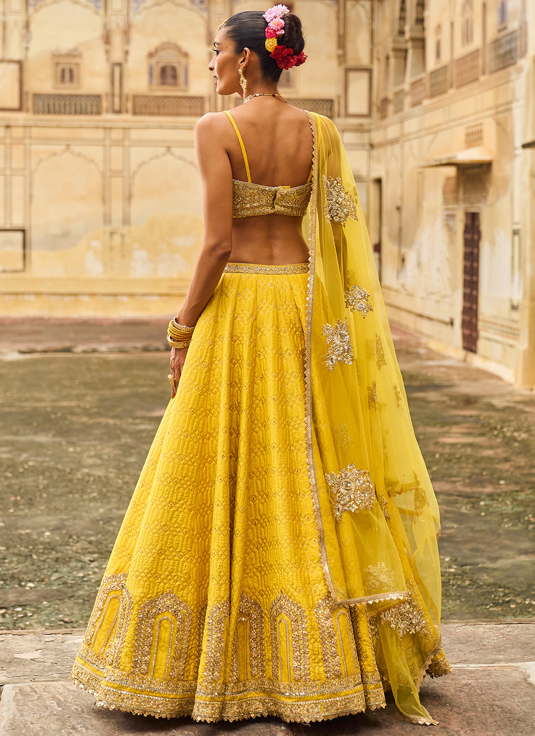 Silk Yellow Wedding Lehenga Choli in Embroidered - LC7173