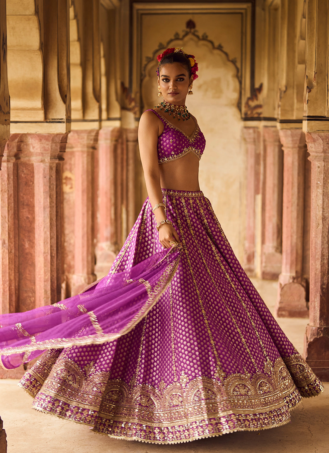 Wedding Wear Purple Lehenga Choli Palazzo Semi-Stitched Suit