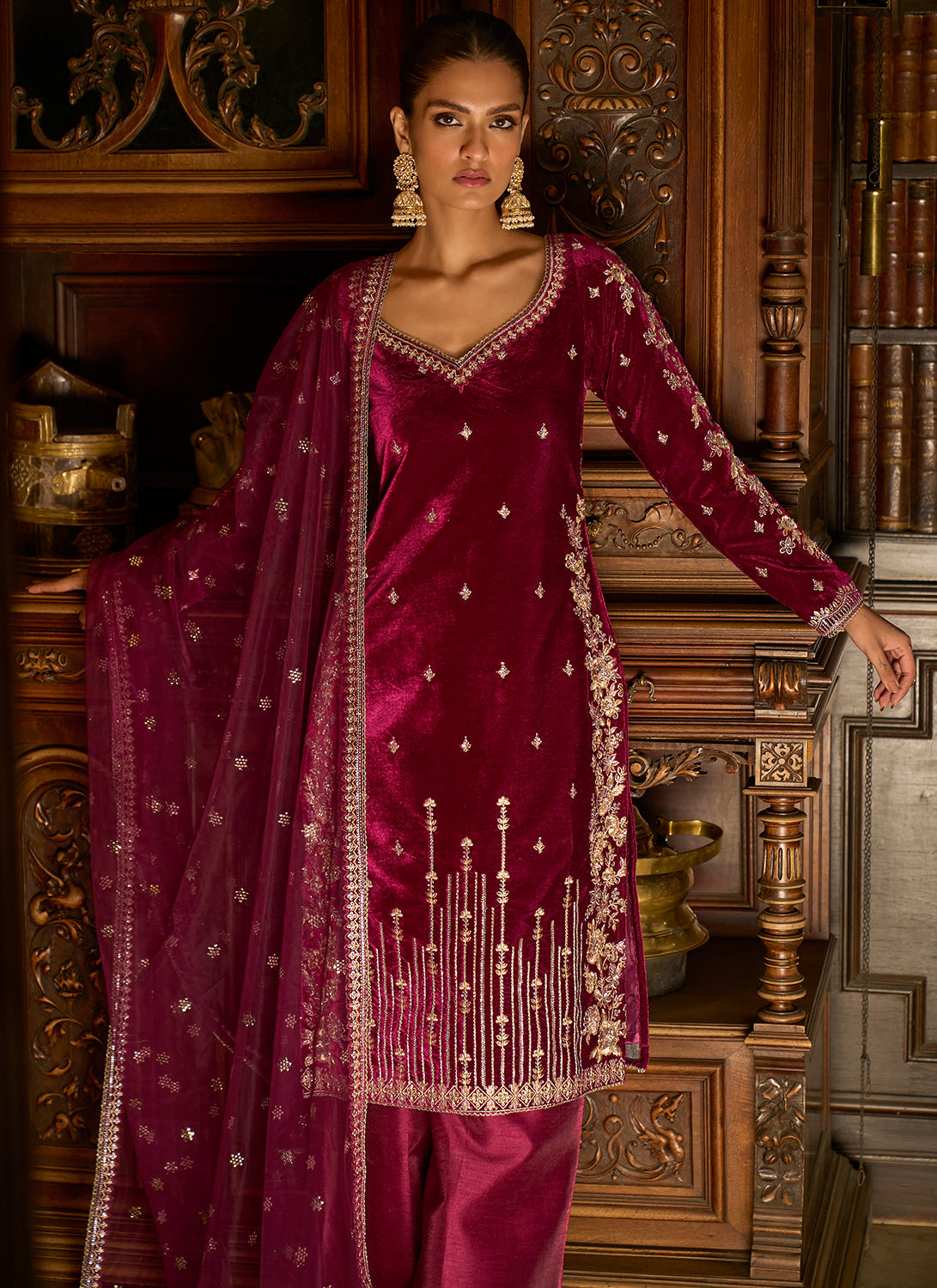 Velvet on sale palazzo suits