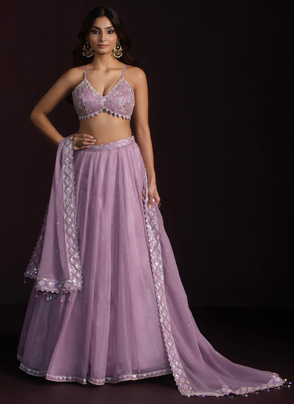 Lavender Embroidered Chiffon Lehenga