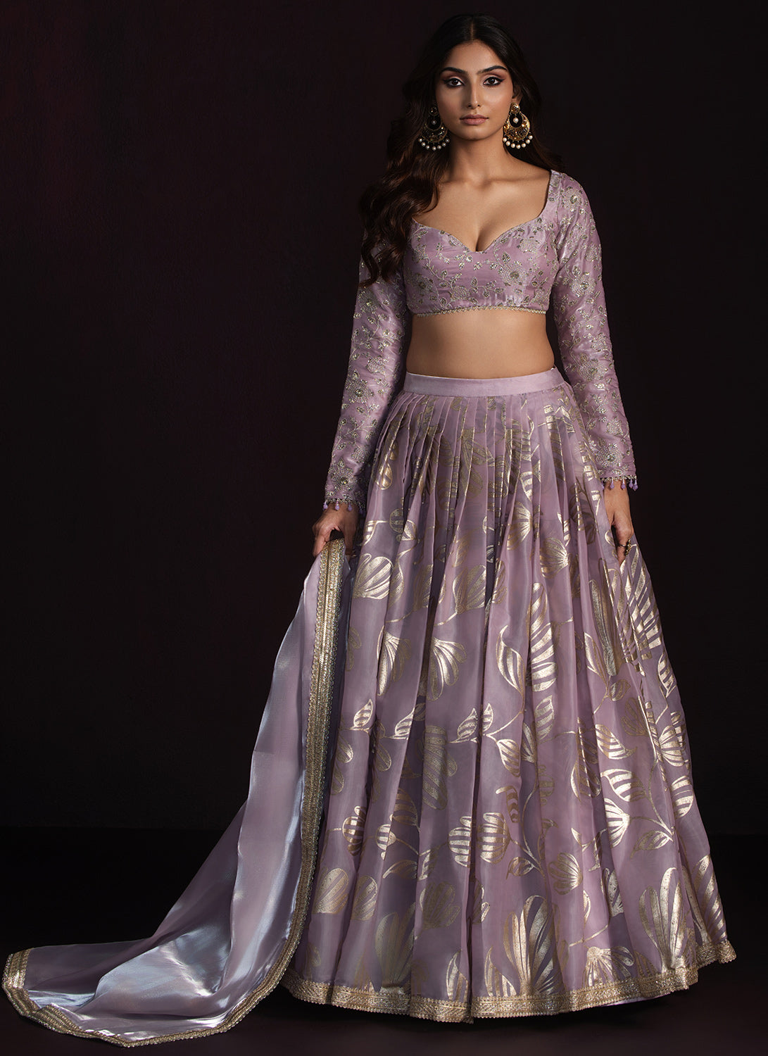 Lavender Embroidered Organza Lehenga