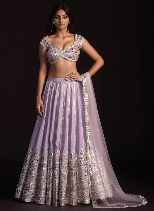 Lavender Mirror Embroidered Lehenga