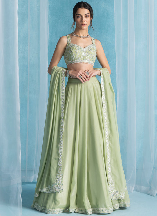 Light Green Embroidered Georgette Lehenga