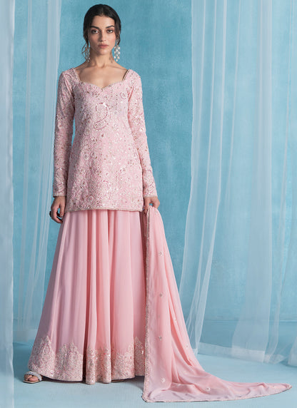 Light Pink Embroidered Lucknowi Sharara Suit