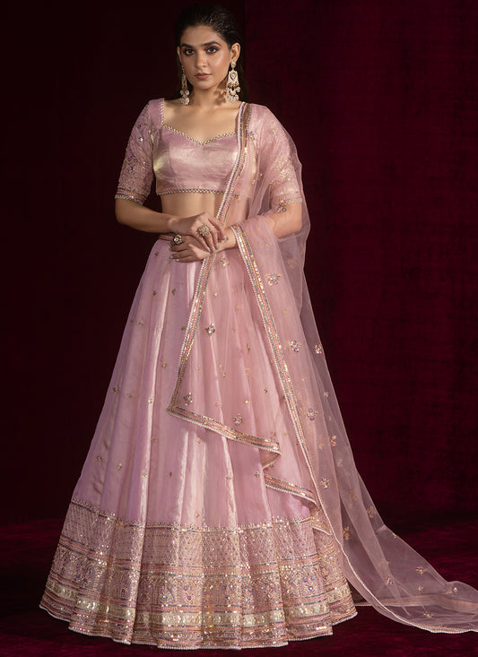 Light Pink Embroidered Silk Lehenga