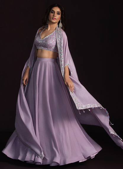 Lilac Embroidered Crepe Lehenga