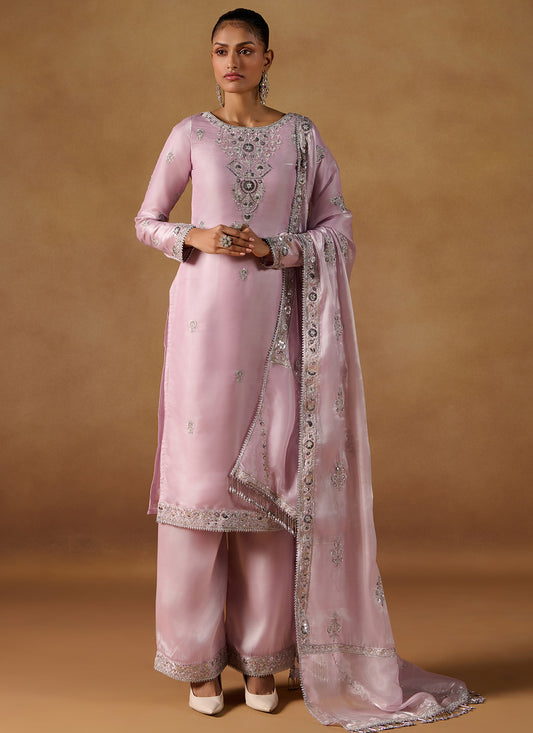 Lilac Embroidered Tissue Palazzo Suit