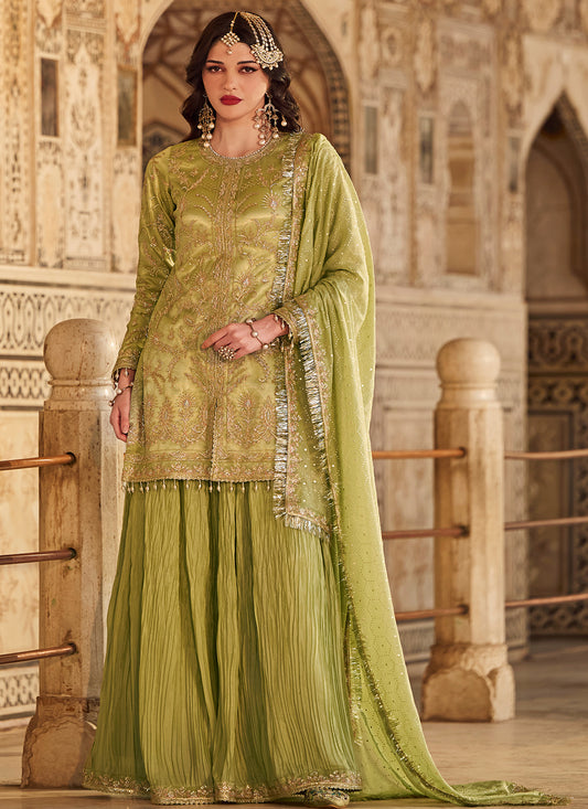 Mint Green Embroidered Sharara Suit