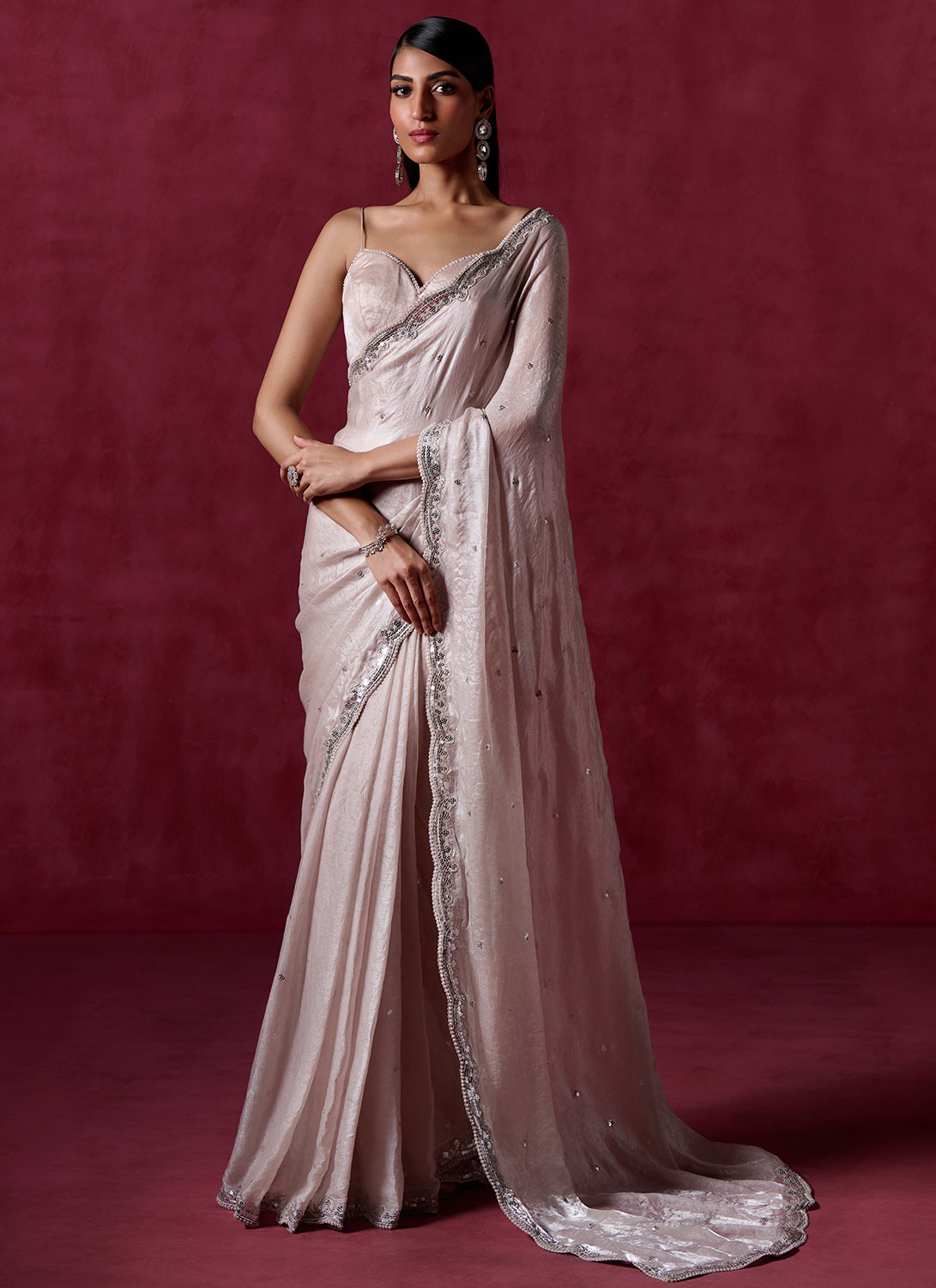 Nude Embroidered Silk Saree