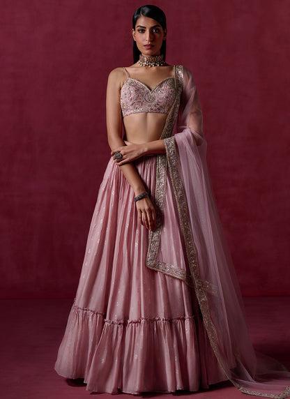 Nude Pink Embroidered Silk Lehenga