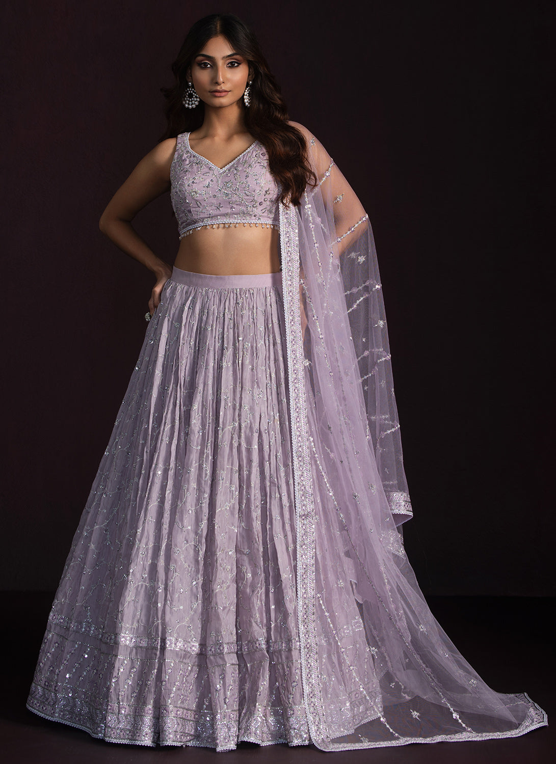 Purple Embroidered Organza Lehenga