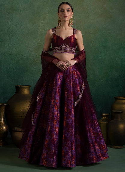 Purple Floral Brocade Lehenga