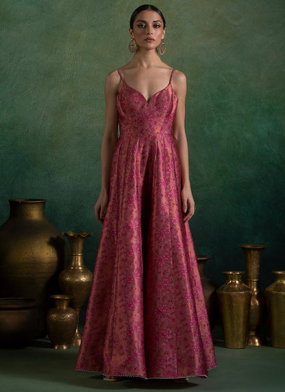 Rose Embroidered Brocade Jumpsuit