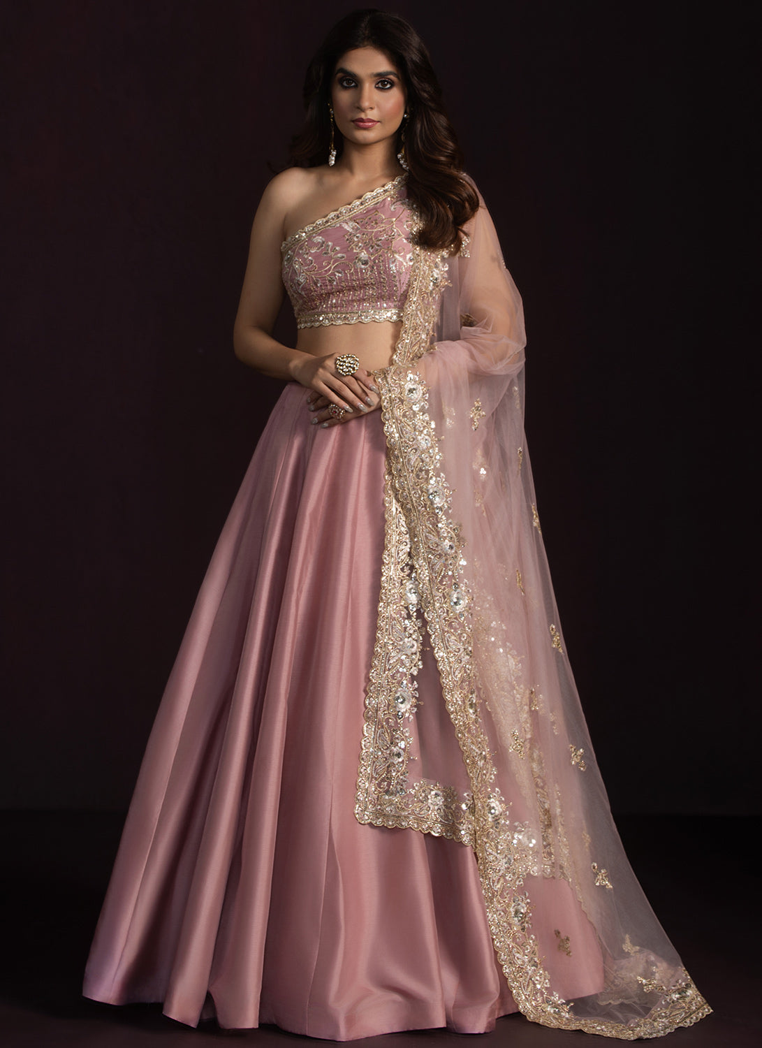 Rose Embroidered One Shoulder Style Lehenga