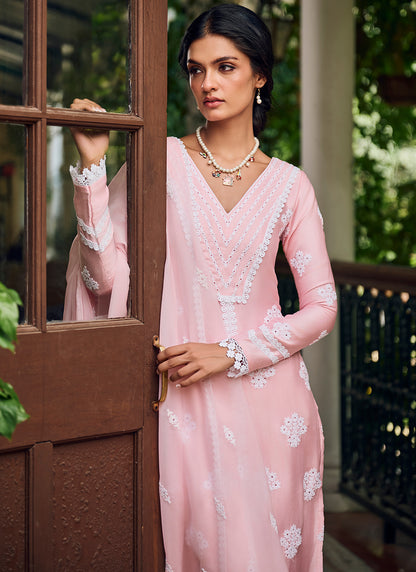 Light Pink Embroidered Cotton Straight Suit