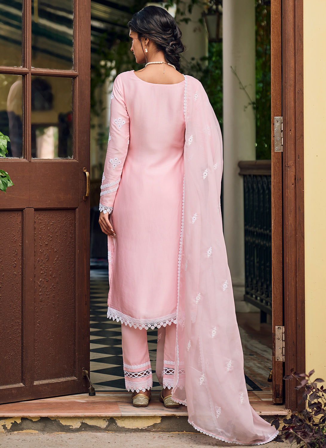 Light Pink Embroidered Cotton Straight Suit