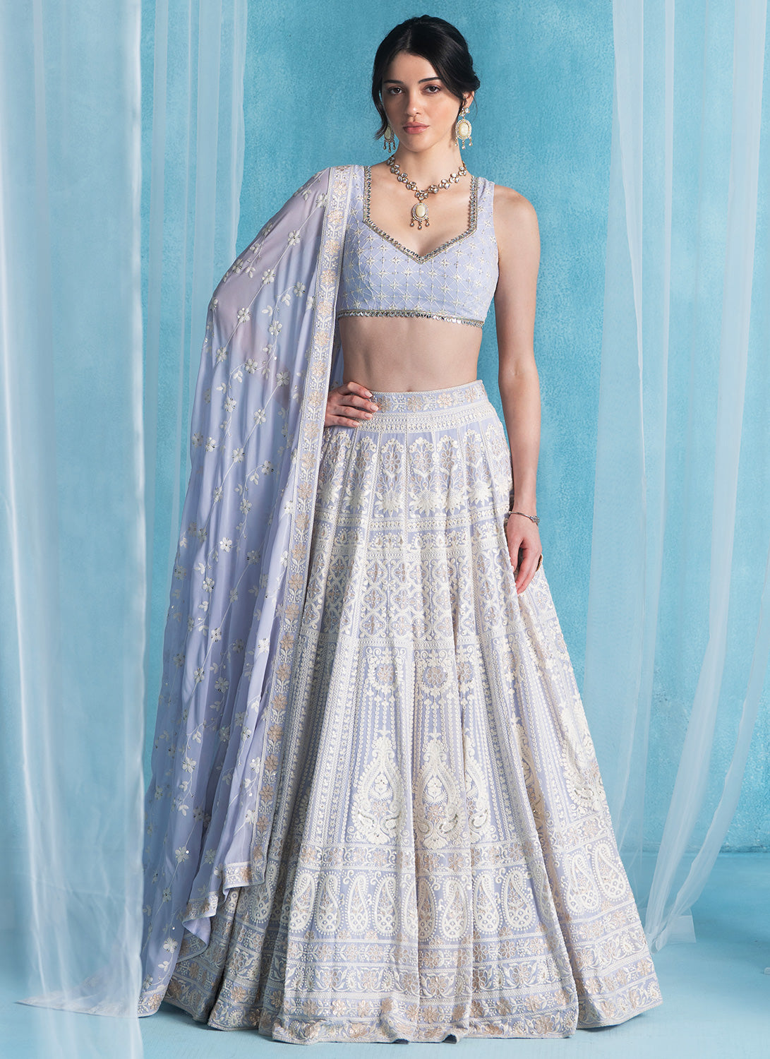 Soft Purple Embroidered Lucknowi Lehenga