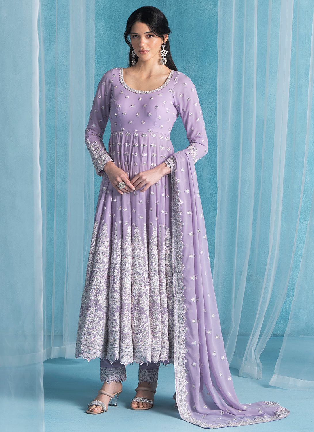 Soft Purple Embroidered Lucknowi Anarkali