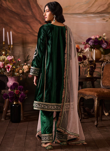 Green Embroidered Velvet Pant Suit