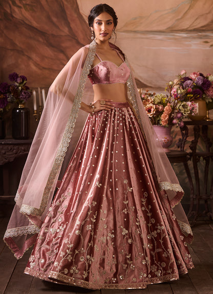 Light Pink Embroidered Velvet Lehenga