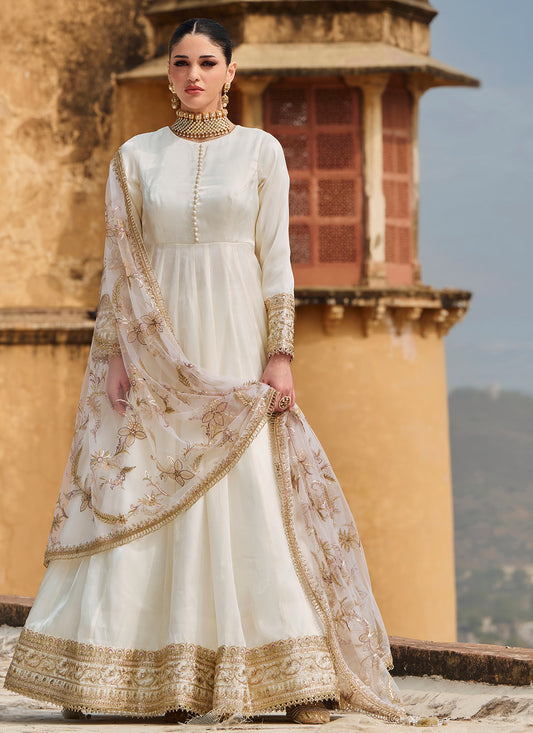 White Embroidered Organza Anarkali