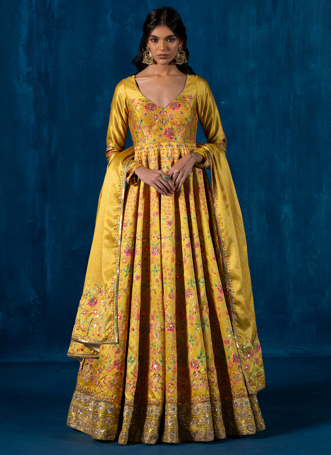 Yellow Embroidered Crepe Silk Anarkali