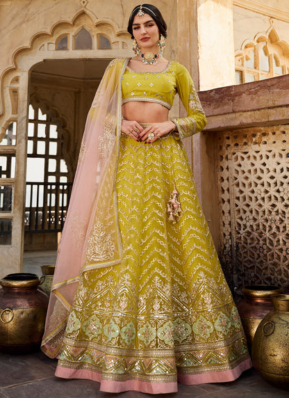 Yellow Embroidered Net Lehenga