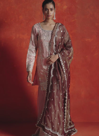 Blush Pink and Rust Embroidered Gharara Suit