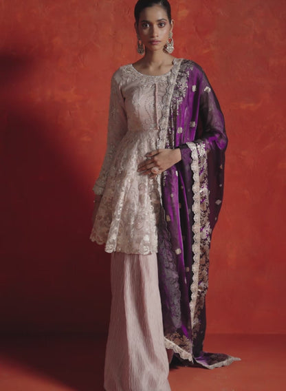 Dusty Pink and Purple Embroidered Gharara Suit