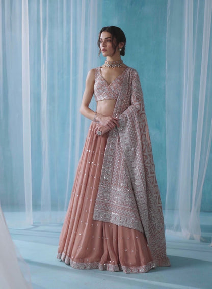 Dusty Peach Embroidered Lucknowi Lehenga