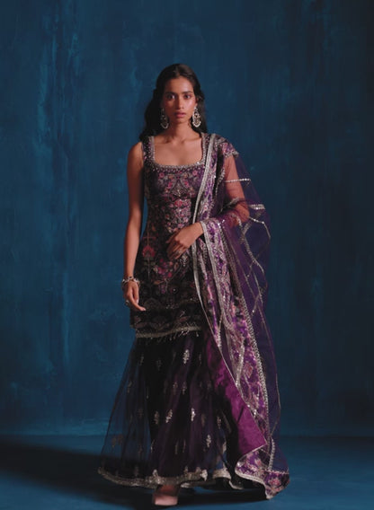 Purple Multicolor Embroidered Gharara Suit