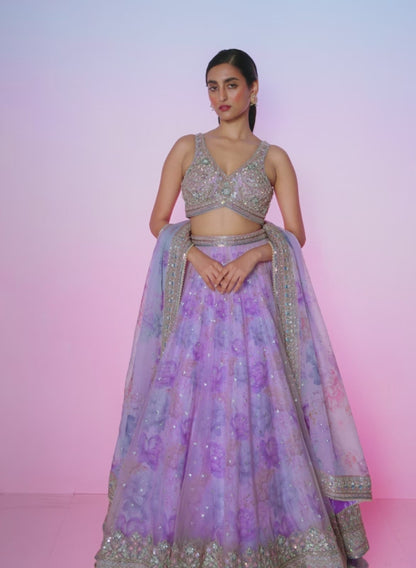 Lavender Floral Embellished Lehenga