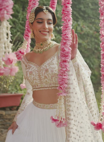 White and Gold Embroidered Lehenga