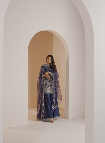 Blue Embroidered Sharara Suit